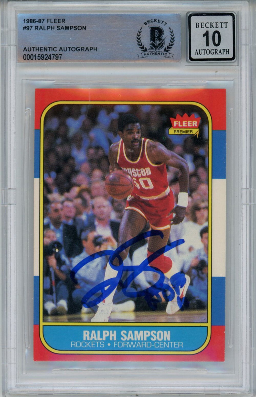 Ralph Sampson Signed 1986-87 Fleer #97 Rookie Card Beckett 10 Slab