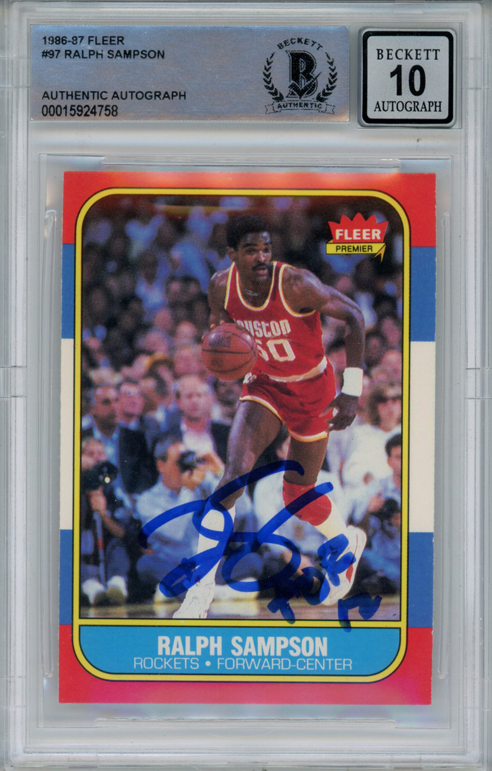 Ralph Sampson Signed 1986-87 Fleer #97 Rookie Card Beckett 10 Slab