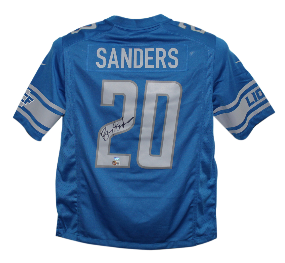 Barry Sanders Autographed Detroit Lions Blue Nike Large Jersey Beckett