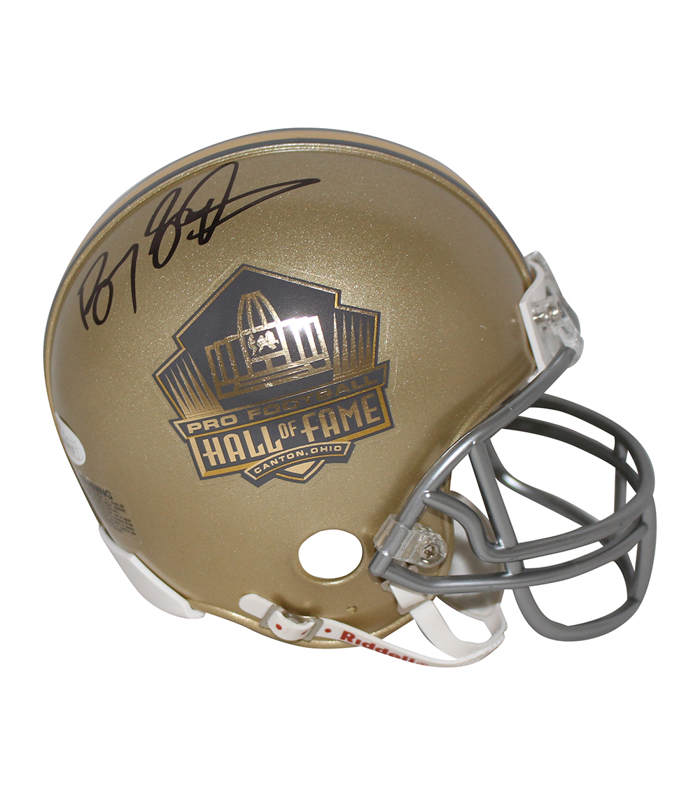 Barry Sanders Autographed/Signed Hall Of Fame Gold Mini Helmet JSA 32652