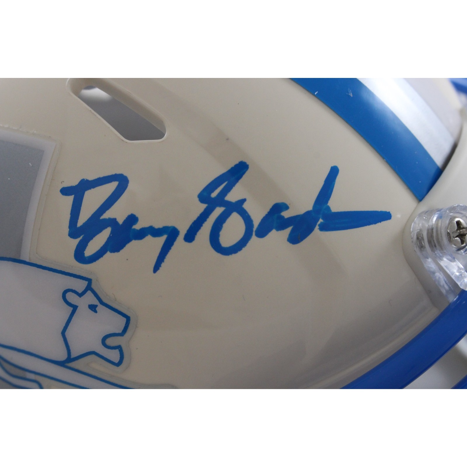 Barry Sanders Autographed Detroit Lions Retro Mini Helmet Beckett Witness 57163 2 Barry Sanders Autographed Detroit Lions Retro Mini Helmet Beckett Witness 57163
