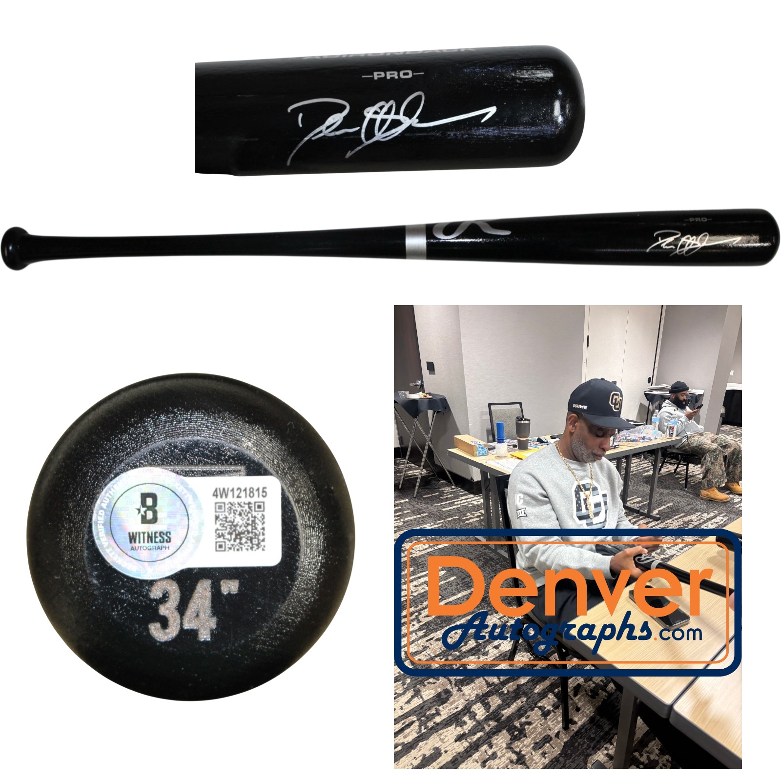 Deion Sanders Autographed Atlanta Braves Black Baseball Bat Beckett WIT 55190