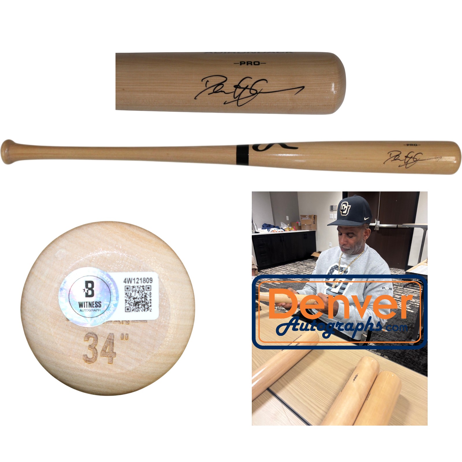 Deion Sanders Autographed Atlanta Braves Blonde Baseball Bat Beckett WIT 55222