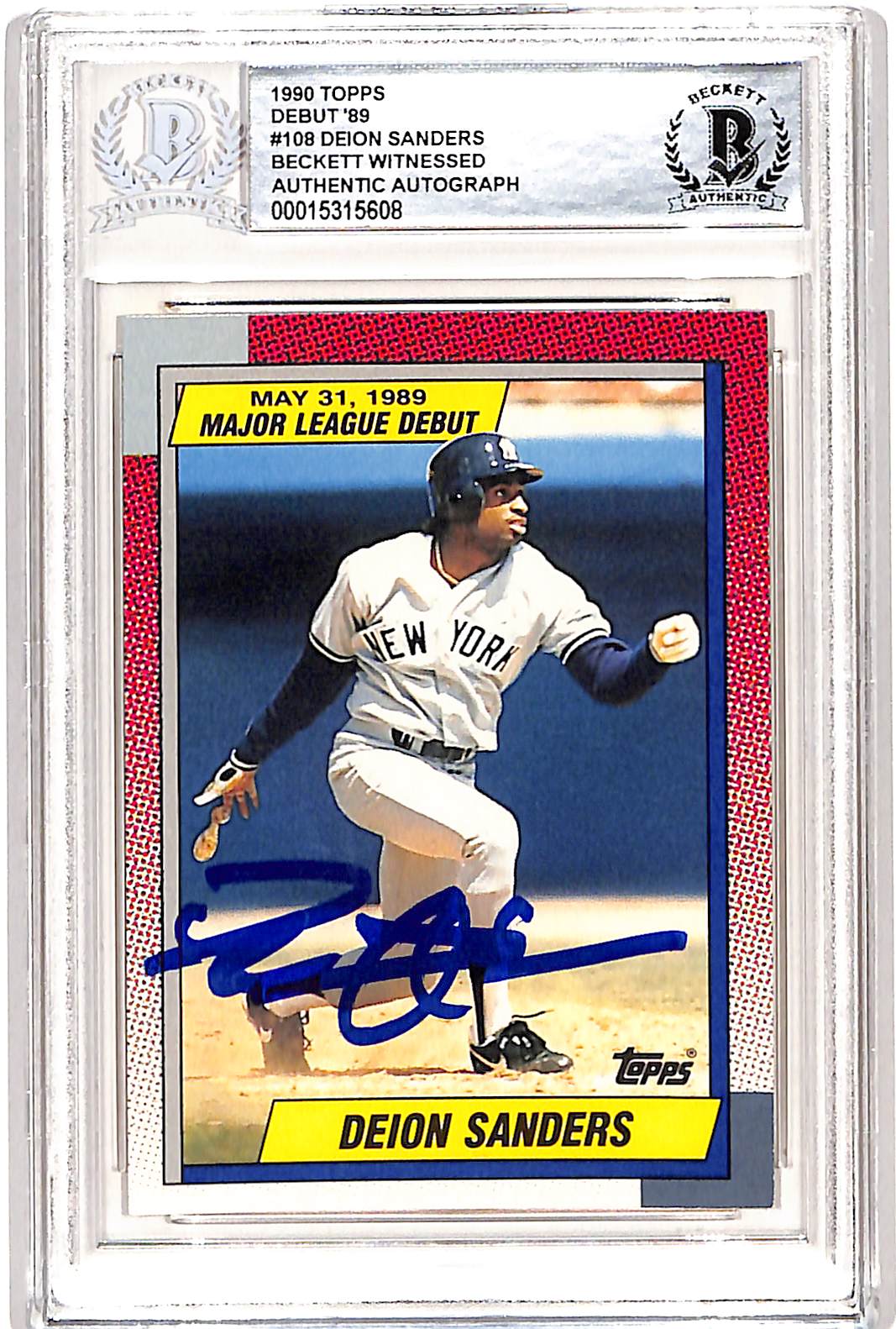 Deion Sanders Signed 1989 Topps Debut #108 Trading Card Beckett 