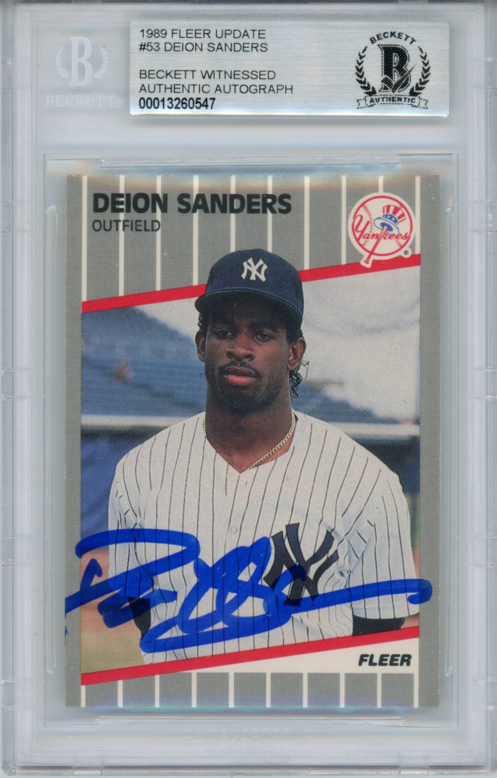 Deion Sanders Autographed/Signed 1989 Fleer Trading Card BAS Slab