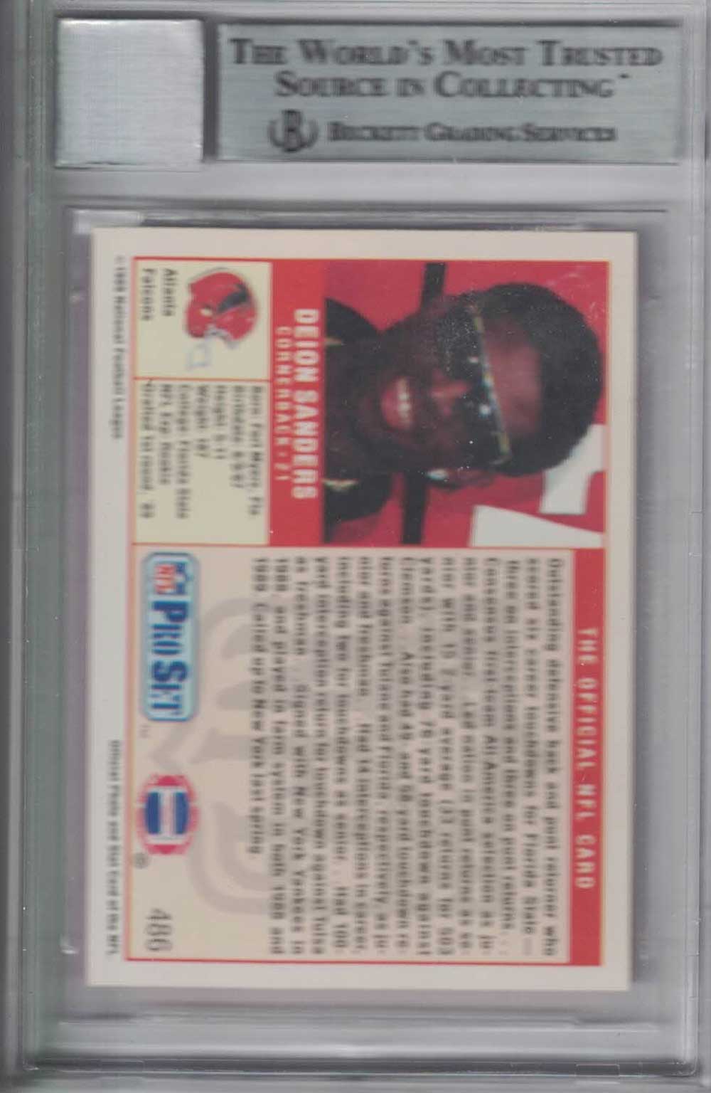 Deion Sanders Signed Dallas Cowboys 1989 Pro Set Rookie Card BAS 10 Slab 31184