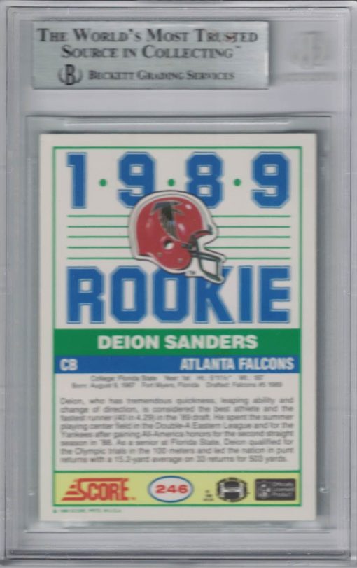 Deion Sanders Signed Atlanta Falcons 1989 Score #246 Trading Card BAS Slab 25717
