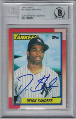 Deion Sanders Autographed New York Yankees 1990 Topps Trading Card BAS 25369