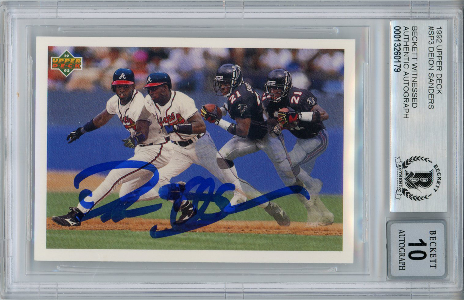 Deion Sanders Autographed 1992 Upper Deck #SP3 Trading Card BAS 10 Slab