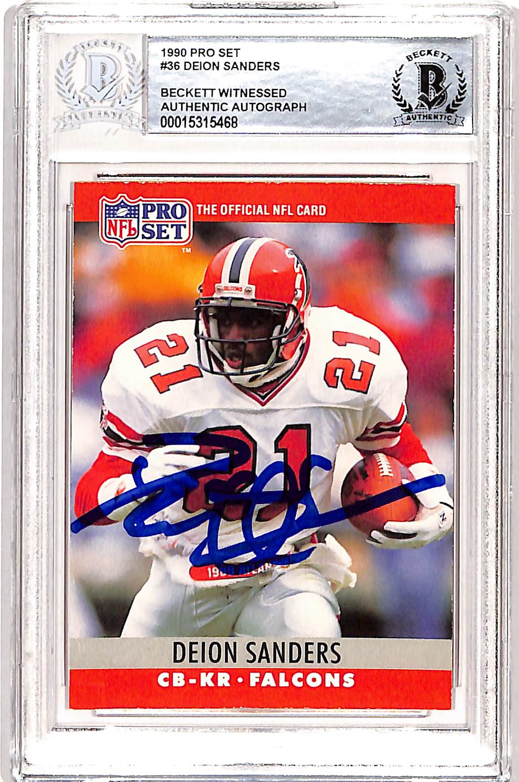 Deion Sanders Signed 1990 Pro Set #36 Trading Card Beckett 