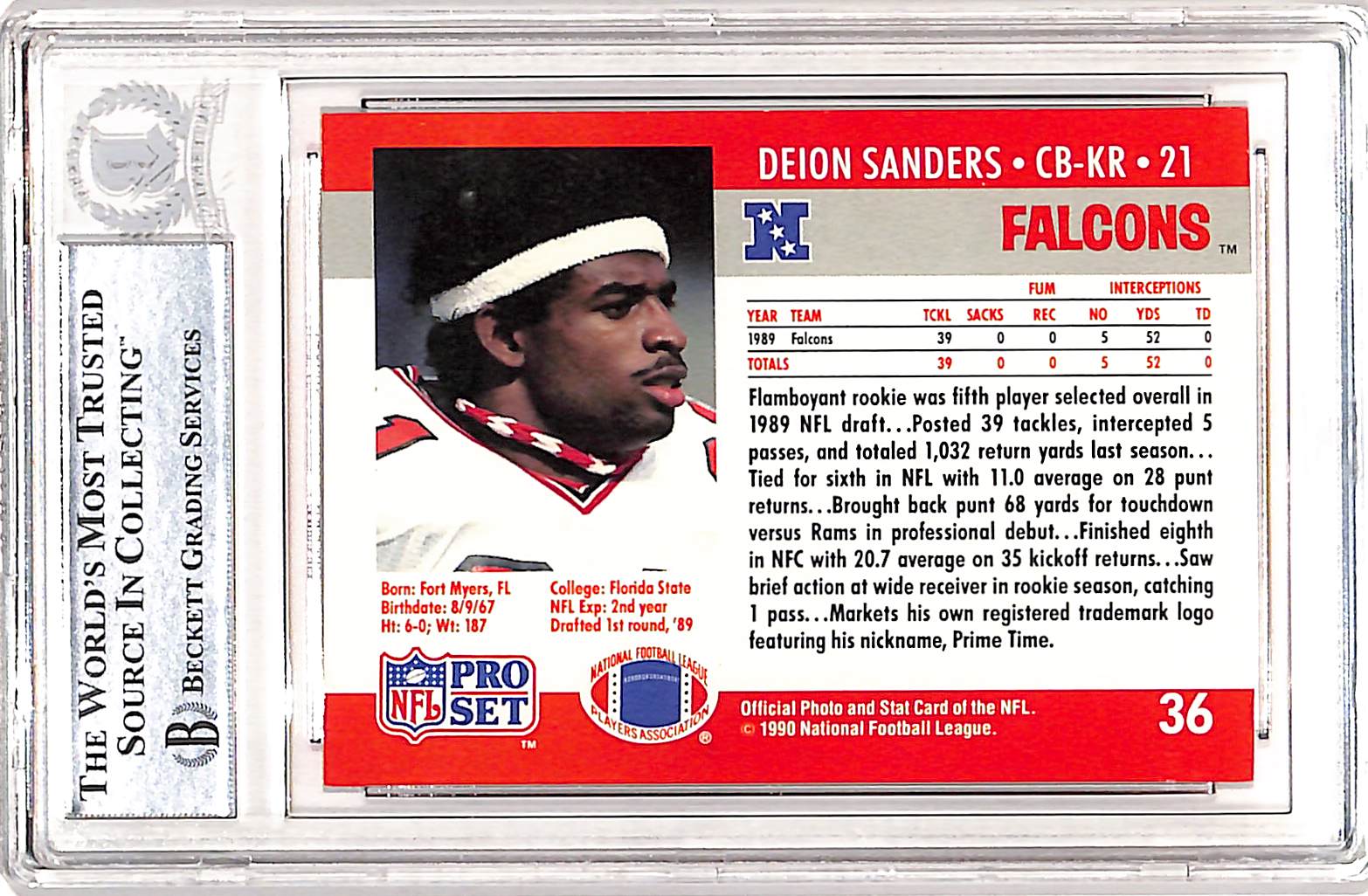 Deion Sanders Signed 1990 Pro Set #36 Trading Card Beckett