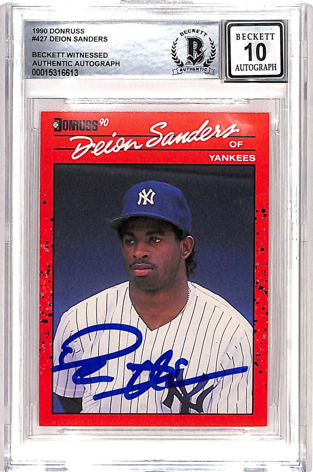 Deion Sanders Signed 1990 Donruss #427 Card 10 Auto Beckett