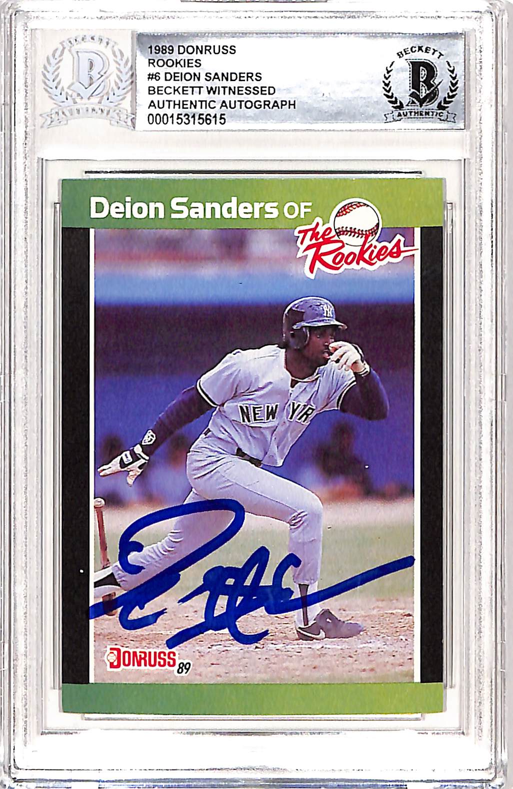 Deion Sanders Signed 1989 Donruss #6 Trading Card Beckett 