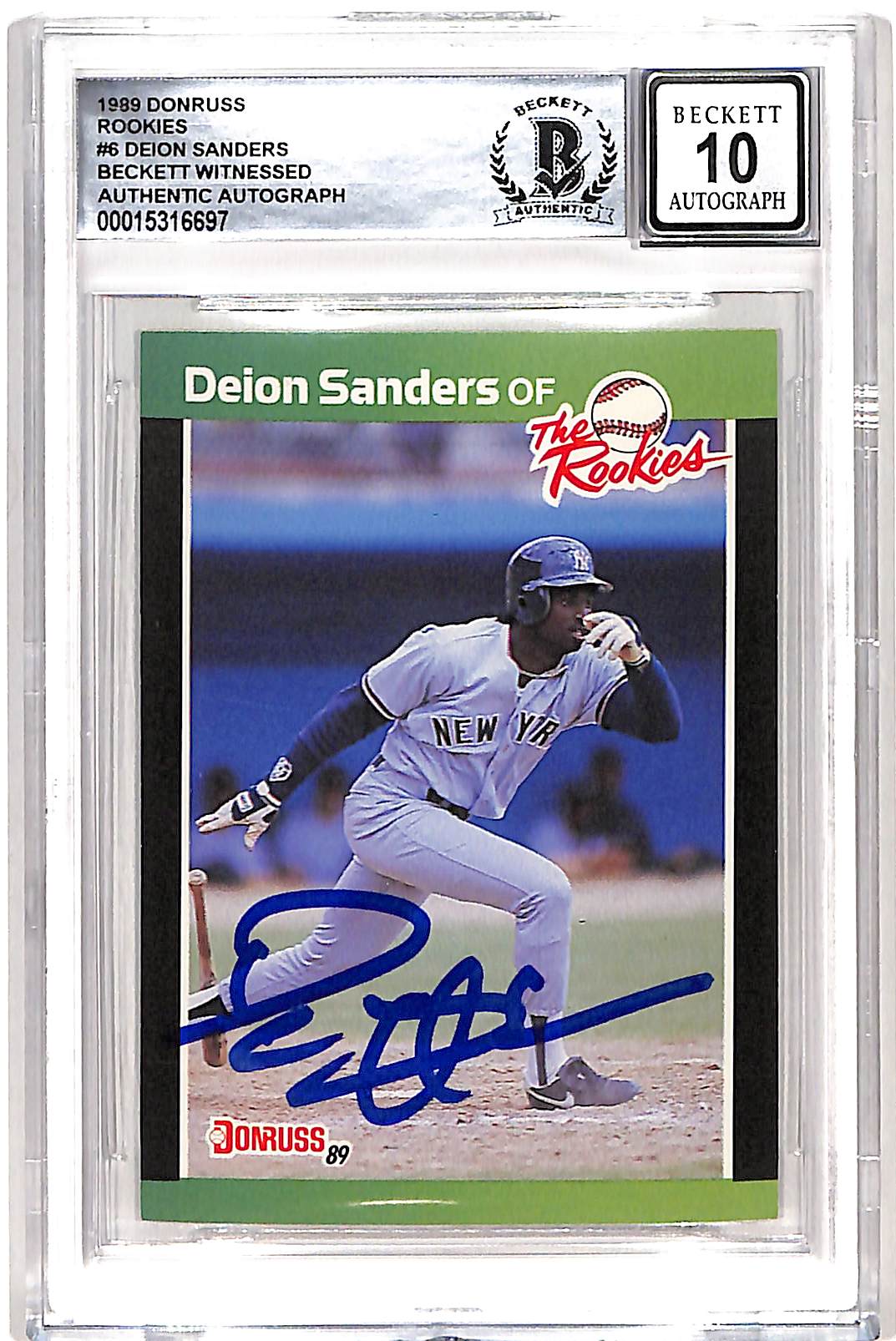 Deion Sanders Signed 1989 Donruss #6 Card 10 Auto Beckett