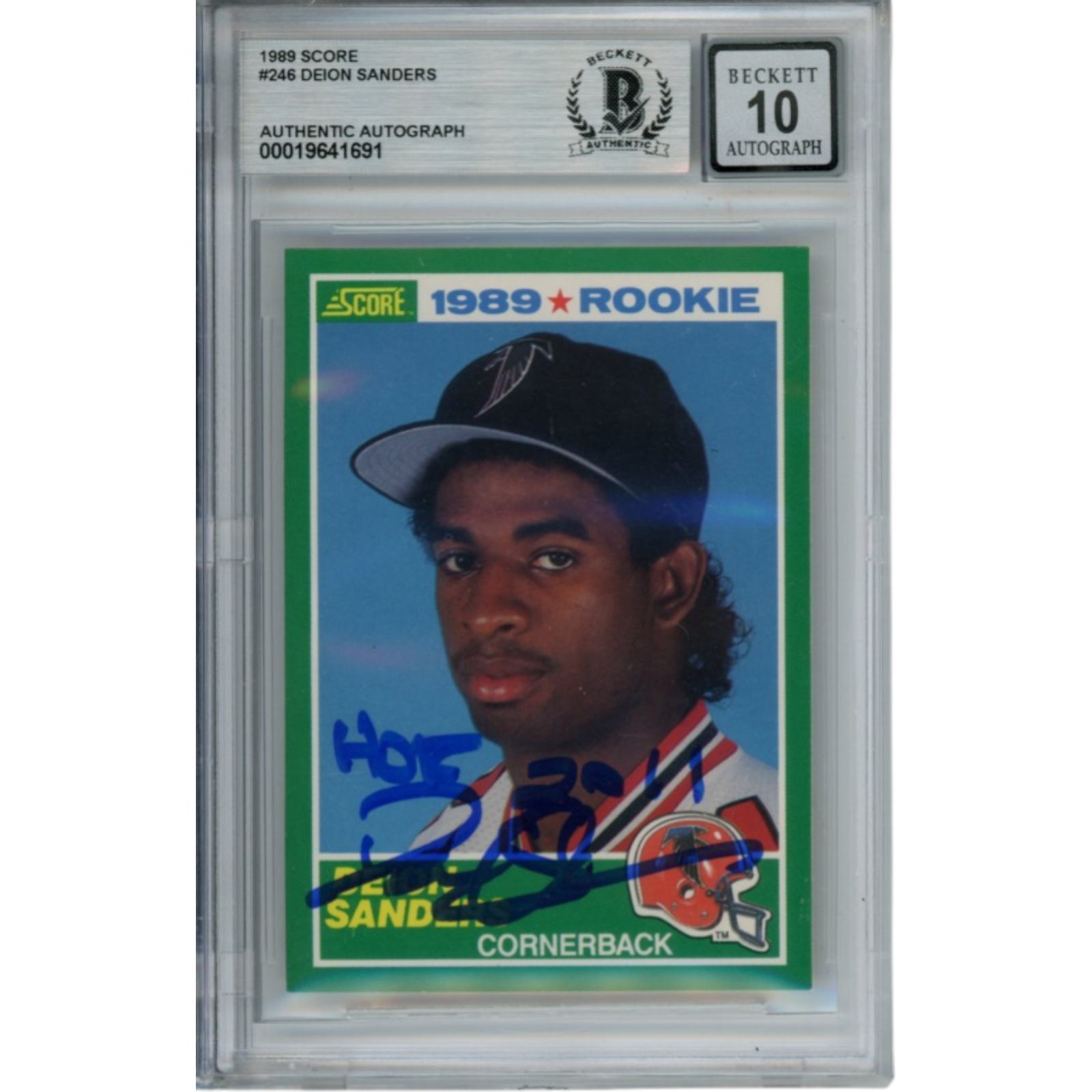 Deion Sanders Autographed 1989 Score #246 HOF Slabbed Trading Card Beckett 53335