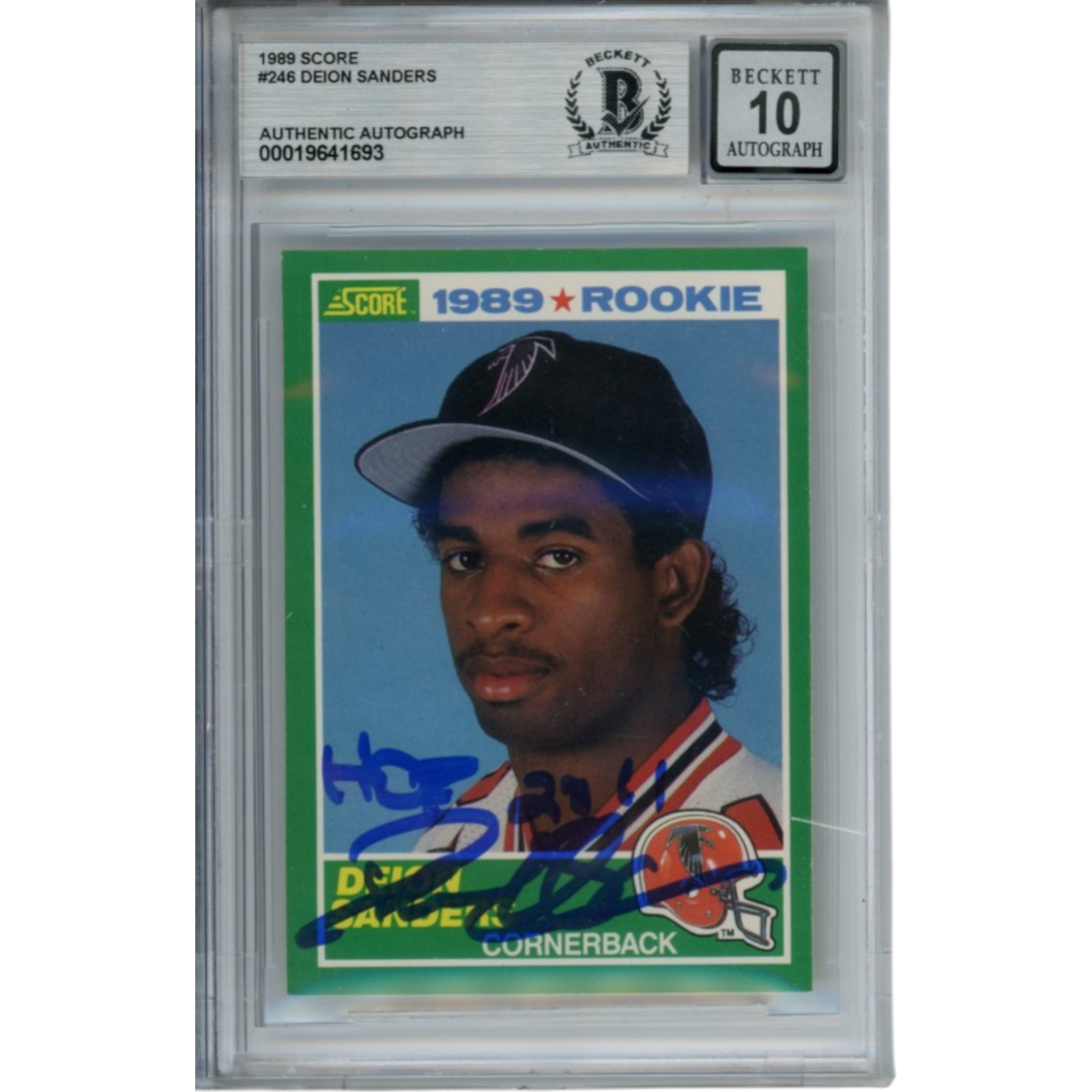 Deion Sanders Autographed 1989 Score #246 HOF Slabbed Trading Card Beckett 53338