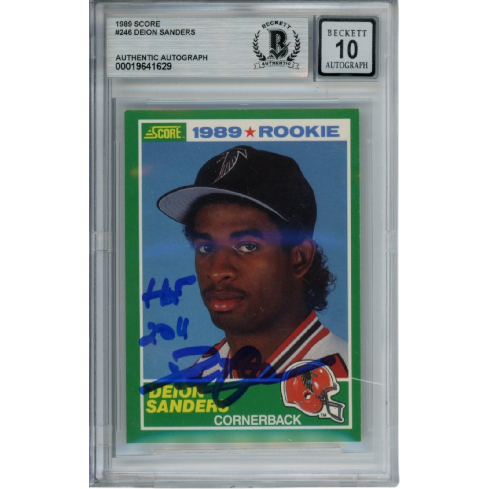Deion Sanders Autographed 1989 Score #246 HOF Slabbed Trading Card Beckett 53340