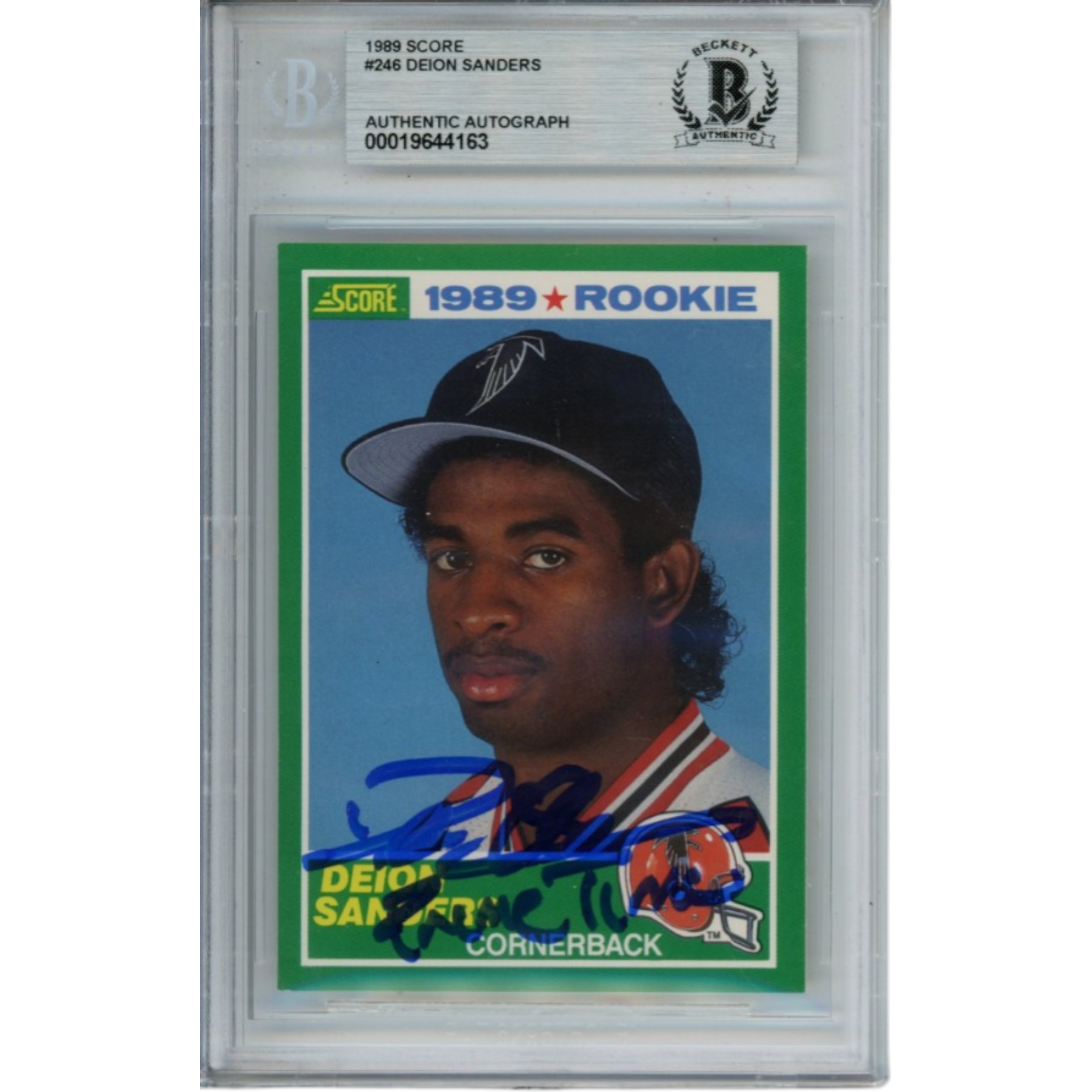 Deion Sanders Signed 1989 Score #246 Primetime Slab Trading Card Beckett 53337