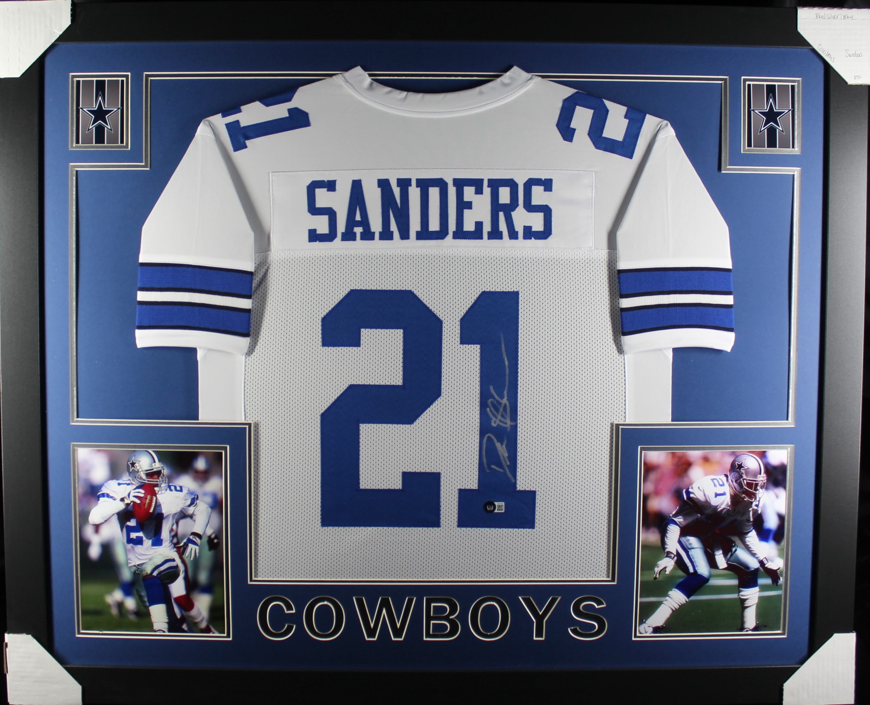 Deion Sanders Autographed Pro Style Framed White XL Jersey Beckett