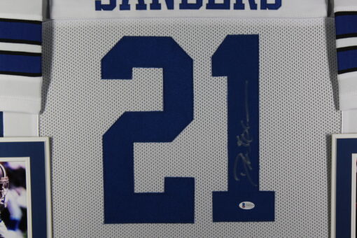 Deion Sanders Autographed/Signed Pro Style White Framed Jersey BAS 44599