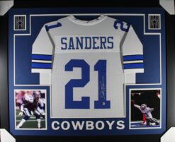 Deion Sanders Autographed/Signed Pro Style White XL Framed Jersey Beckett 51237