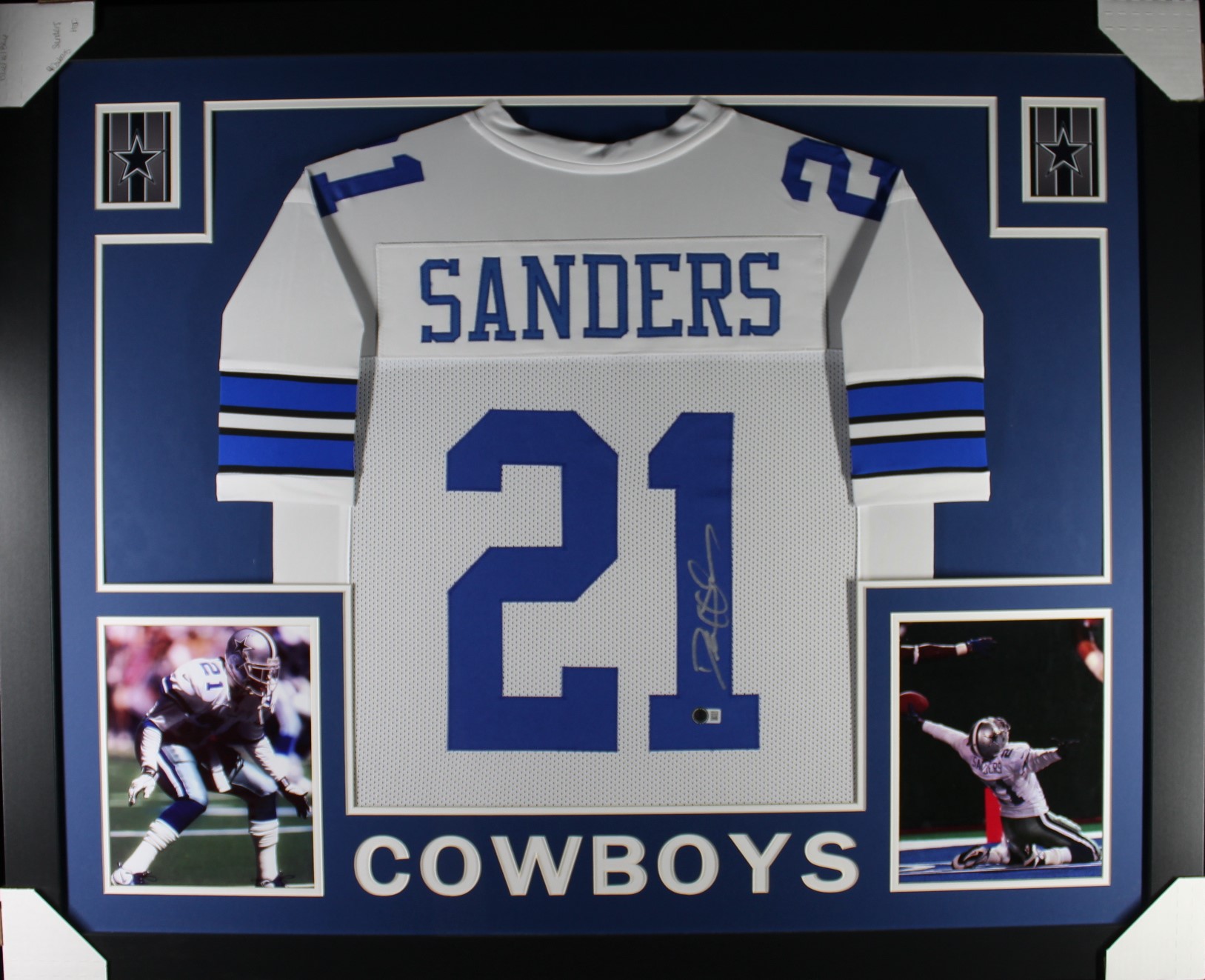 Deion Sanders Autographed/Signed Pro Style White XL Framed Jersey Beckett 51237