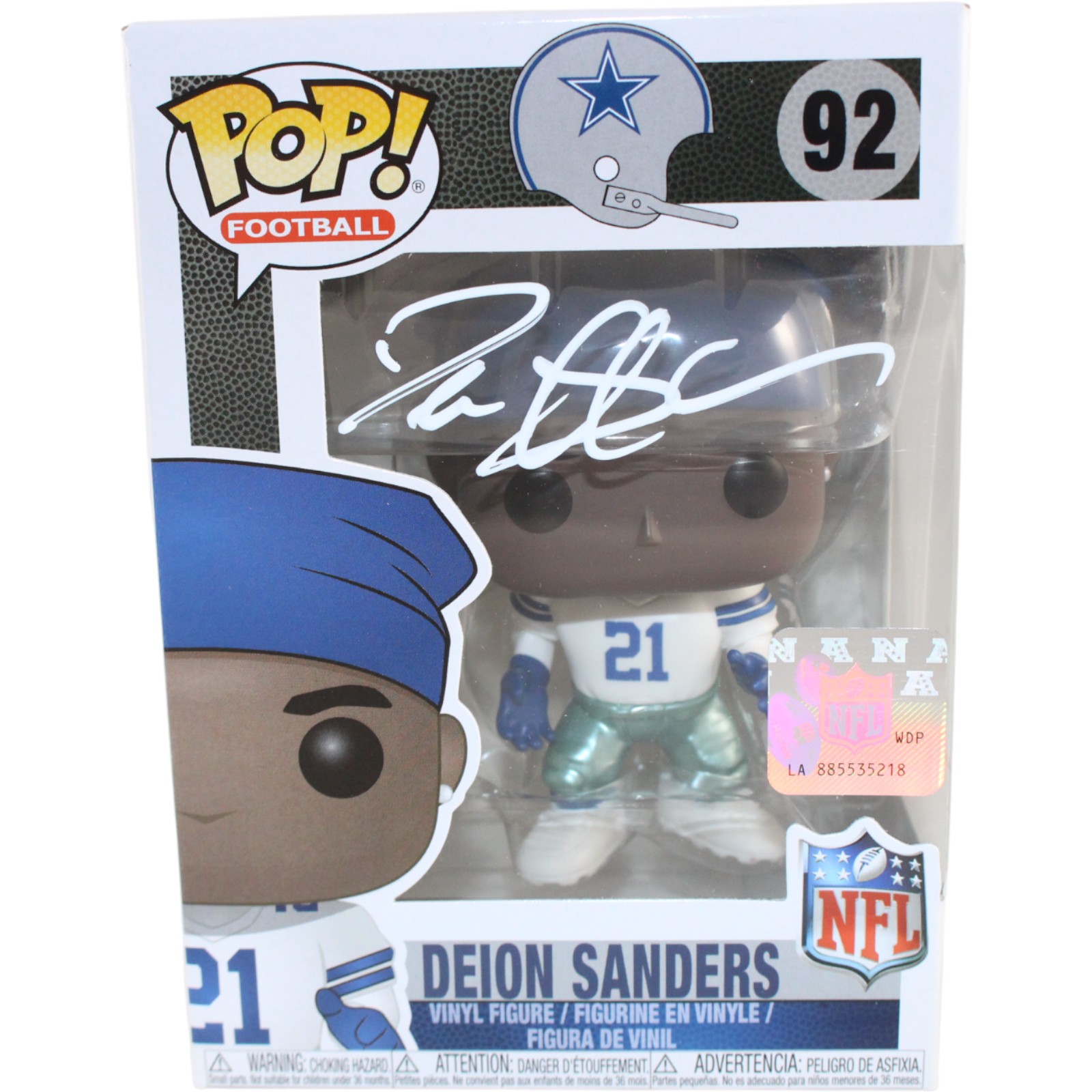 Deion Sanders Autographed Dallas Cowboys Funk Pop! #92 Beckett Witness 51743