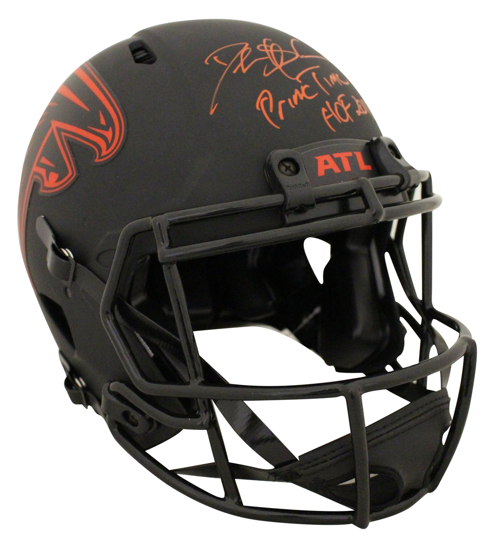 Deion Sanders Signed Atlanta Falcons Authentic Eclipse Helmet 2 Insc BAS 28304