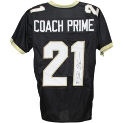 Deion Sanders Autographed/Signed College Style XL Black Jersey Beckett W 53323