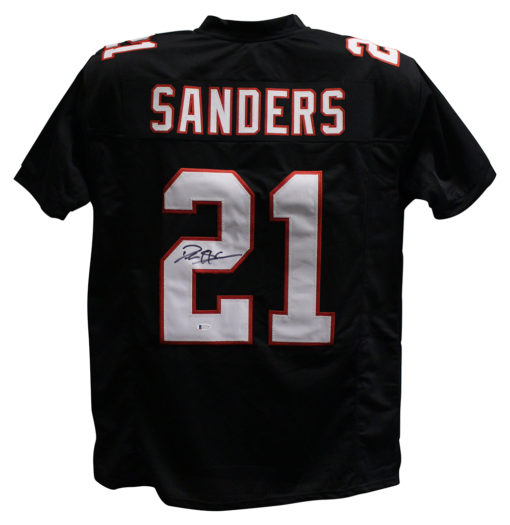 Deion Sanders Autographed/Signed Pro Style Black XL Jersey BAS 25733