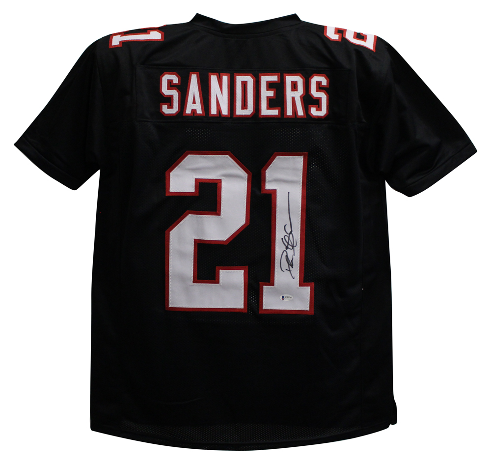 Deion Sanders Autographed/Signed Pro Style Black XL Jersey BAS 28187