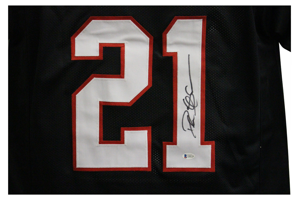 Deion Sanders Autographed/Signed Pro Style Black XL Jersey BAS 28187