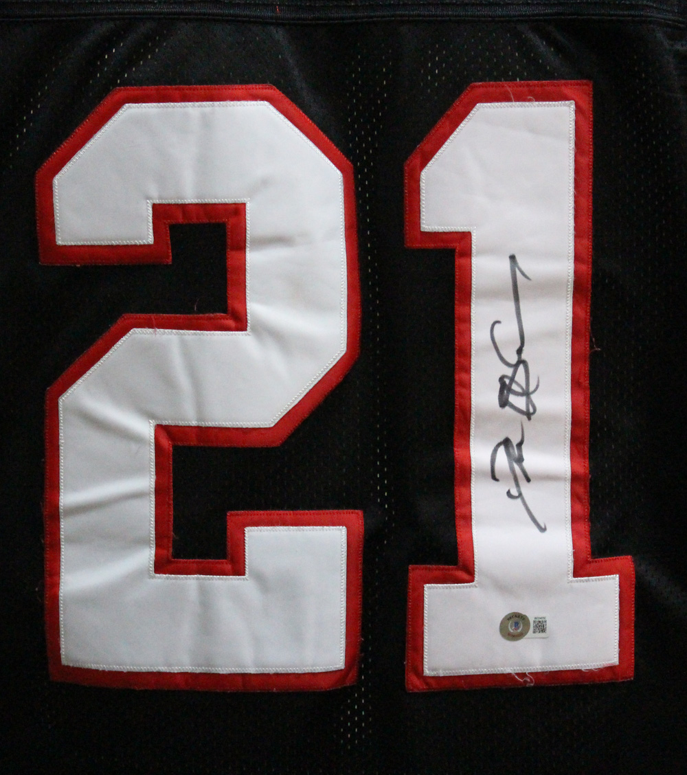 Deion Sanders Autographed Atlanta Falcons Black Reebok Jersey BAS