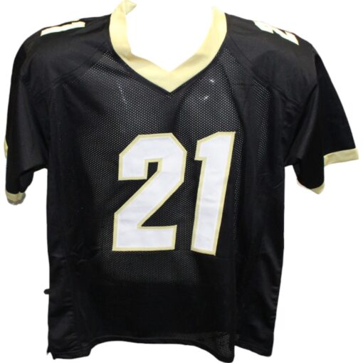 Deion Sanders Autographed/Signed College Style Black Stat Jersey Beckett 42775