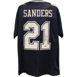 Deion Sanders Autographed Pro Style Sz XL Blue Jersey Beckett Witness 55189