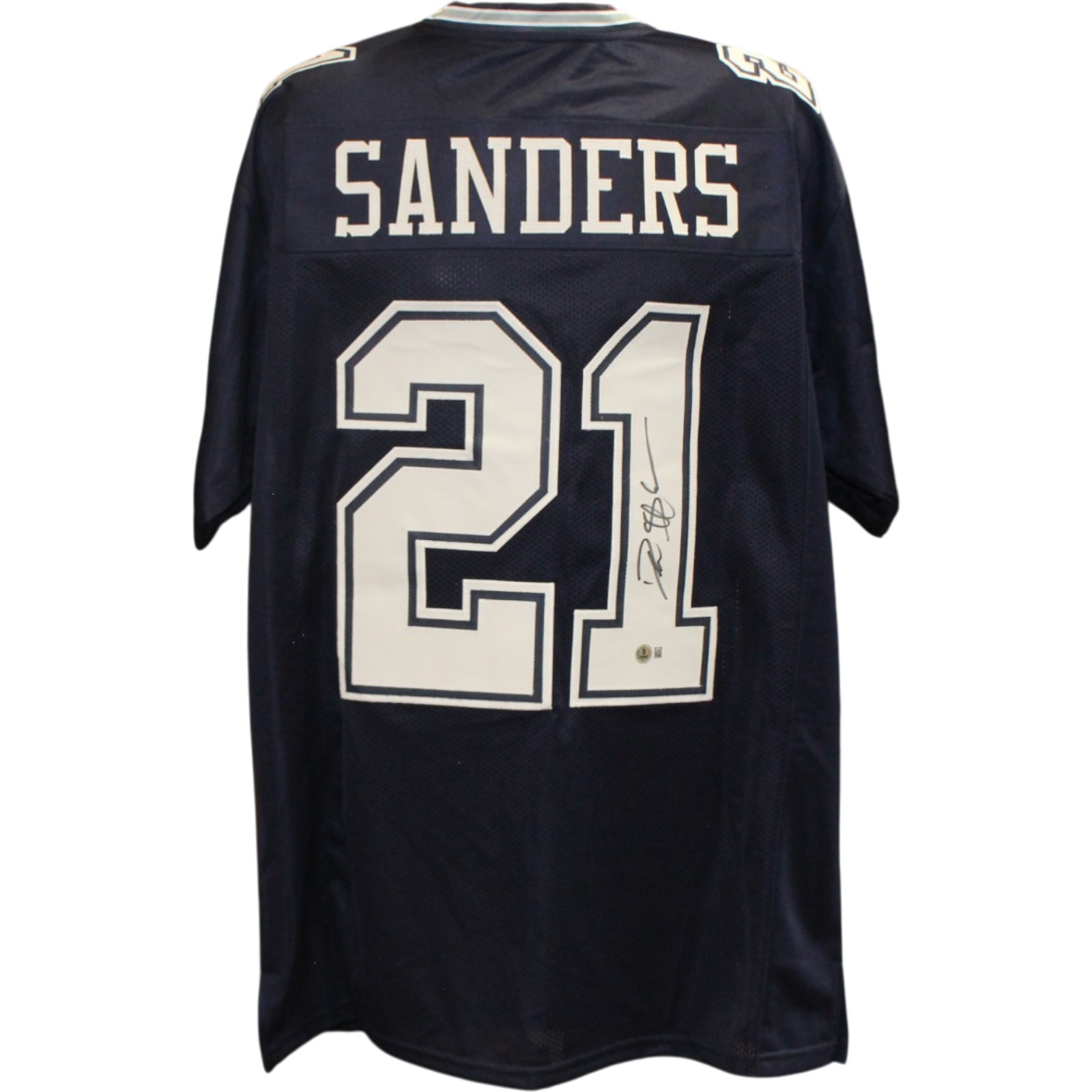 Deion Sanders Autographed Pro Style Sz XL Blue Jersey Beckett Witness 55189