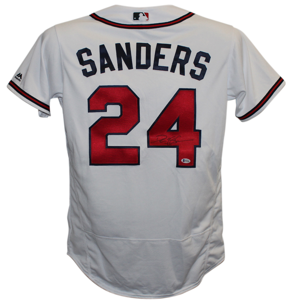 Deion Sanders Autographed Atlanta Braves Majestic White 44 Jersey BAS