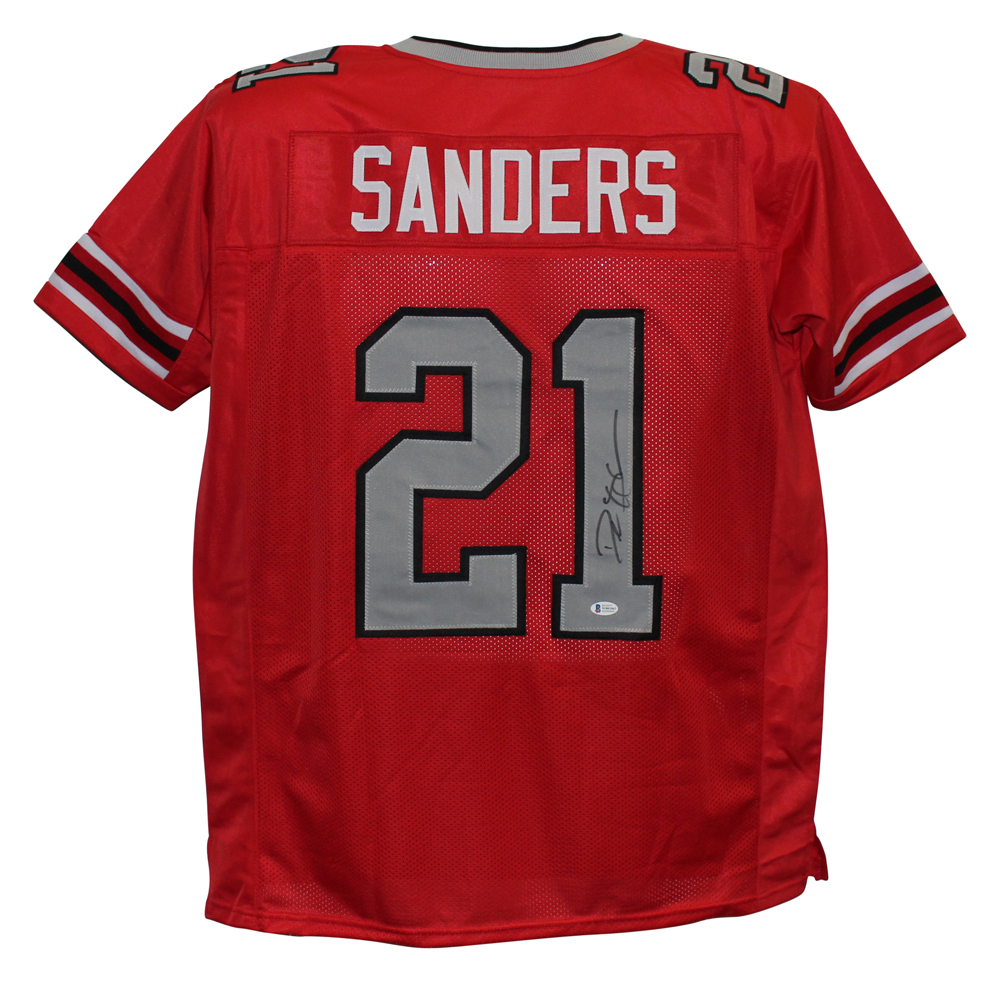 Deion Sanders Autographed/Signed Pro Style Red XL Jersey BAS 28188