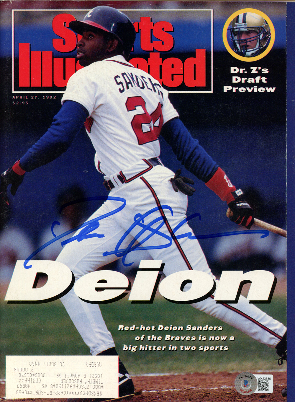 Deion Sanders Autographed 4/27/1992 Sports Illustrated Magazine Beckett