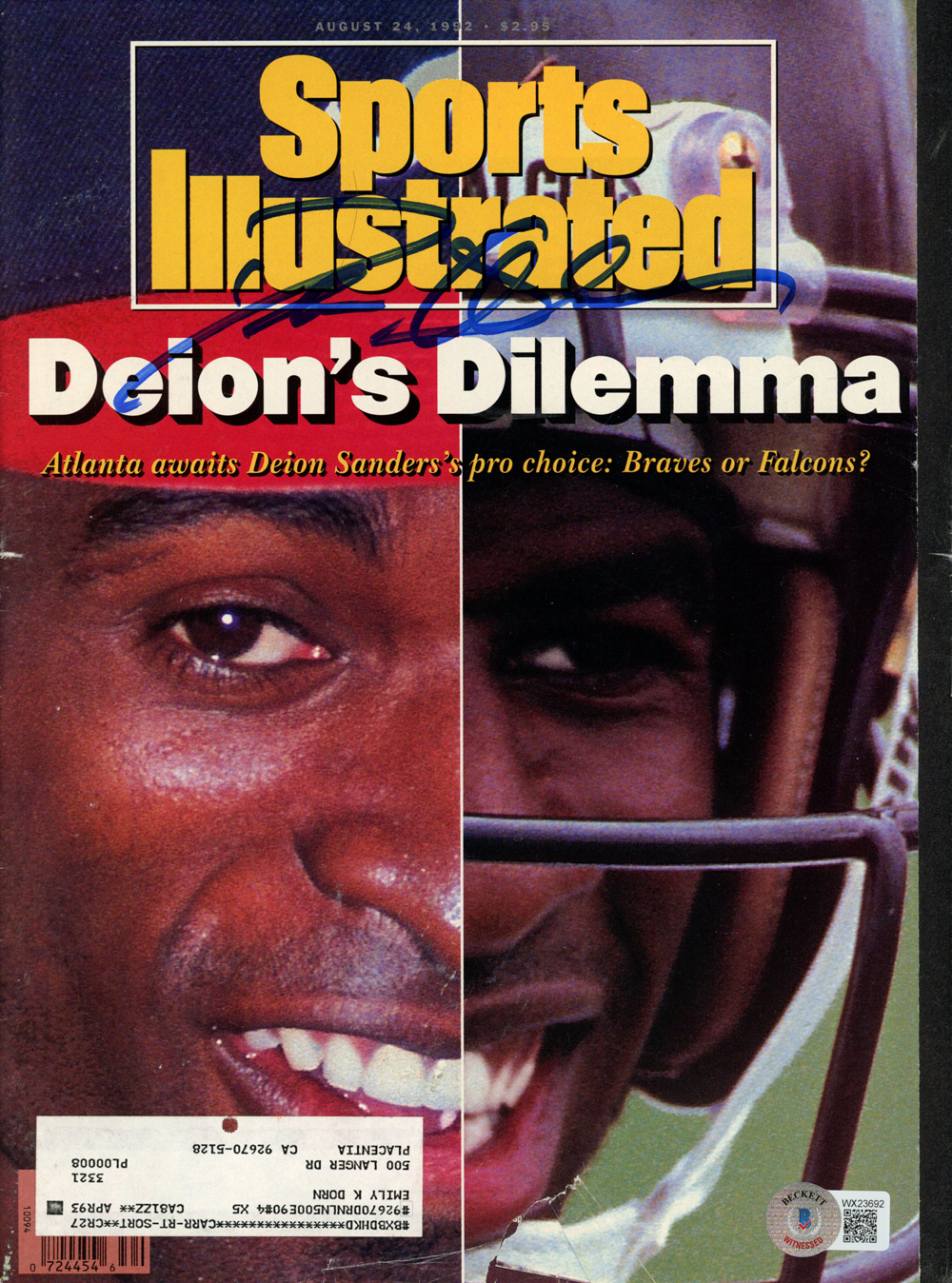 Deion Sanders Autographed 8/24/1992 Sports Illustrated Magazine Beckett