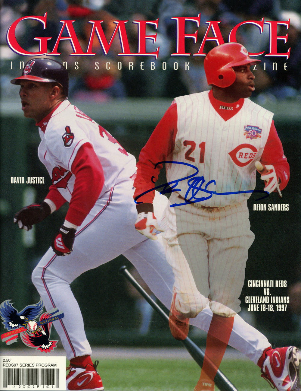 Deion Sanders Signed Cincinnati Reds 6/16/1997 Magazine vs Braves BAS