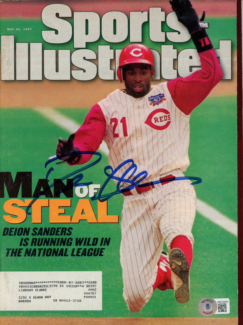 Deion Sanders Autographed 5/26/1997 Sports Illustrated Magazine Beckett
