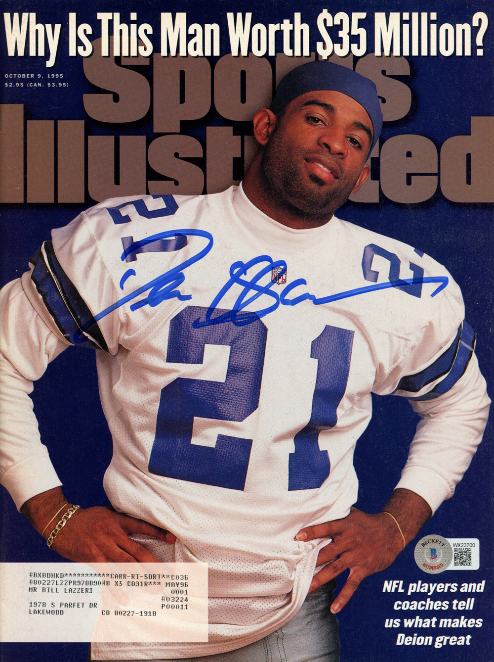 Deion Sanders Autographed 10/9/1995 Sports Illustrated Magazine Beckett