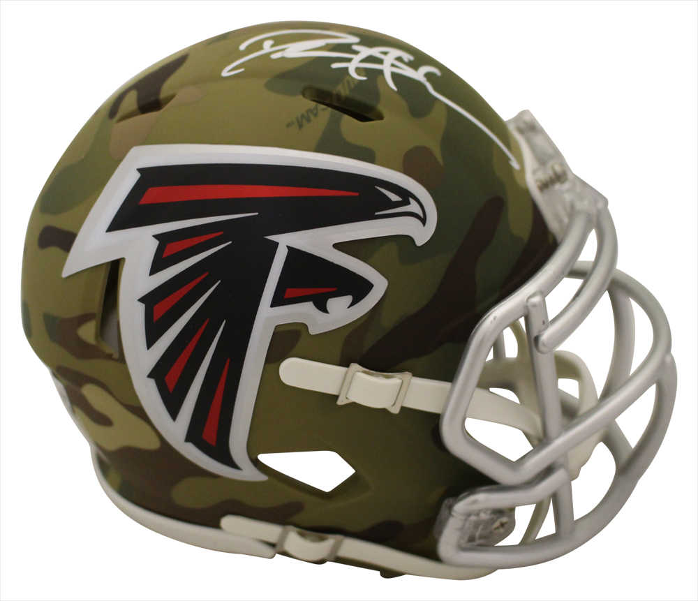 Deion Sanders Autographed Atlanta Falcons Camo Mini Helmet Beckett