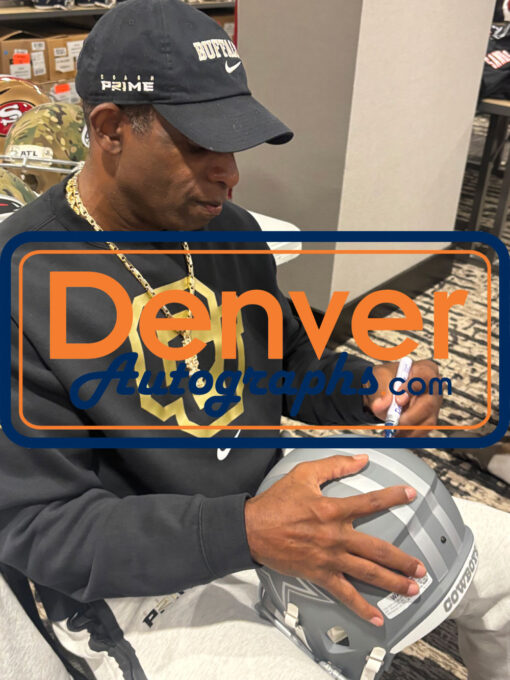 Deion Sanders Autographed Dallas Cowboys F/S Slate Helmet Beckett Witness 51747