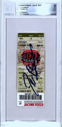 Deion Sanders Signed Cincinnati Reds Ticket Stub 06/08/01 Beckett Slab 