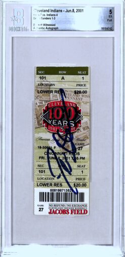 Deion Sanders Signed Cincinnati Reds Ticket Stub 06/08/01 Beckett Slab