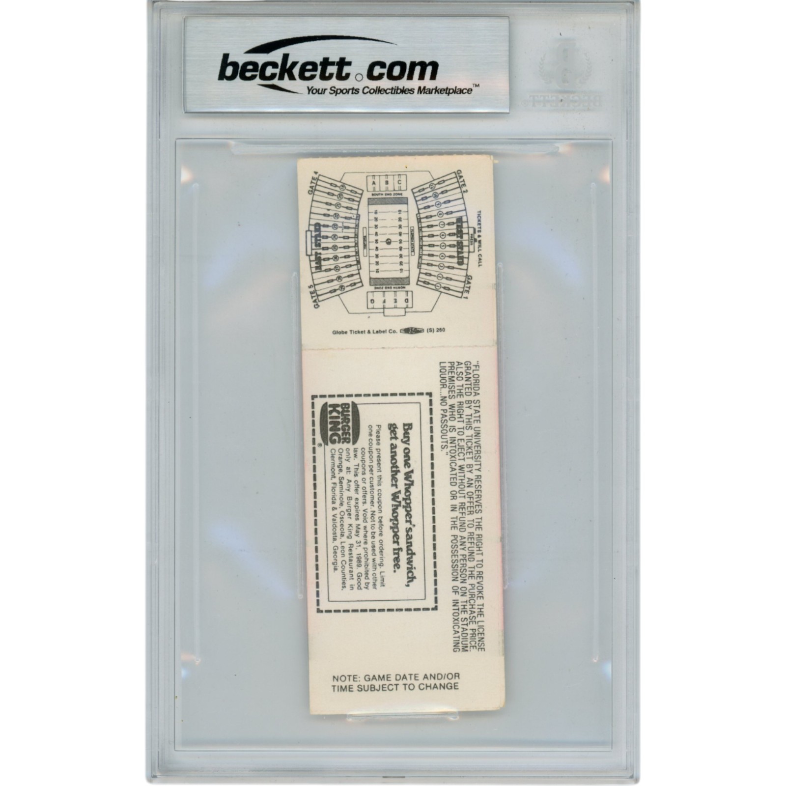 Deion Sanders Autographed Florida State Seminoles 1988 Ticket Beckett 53103