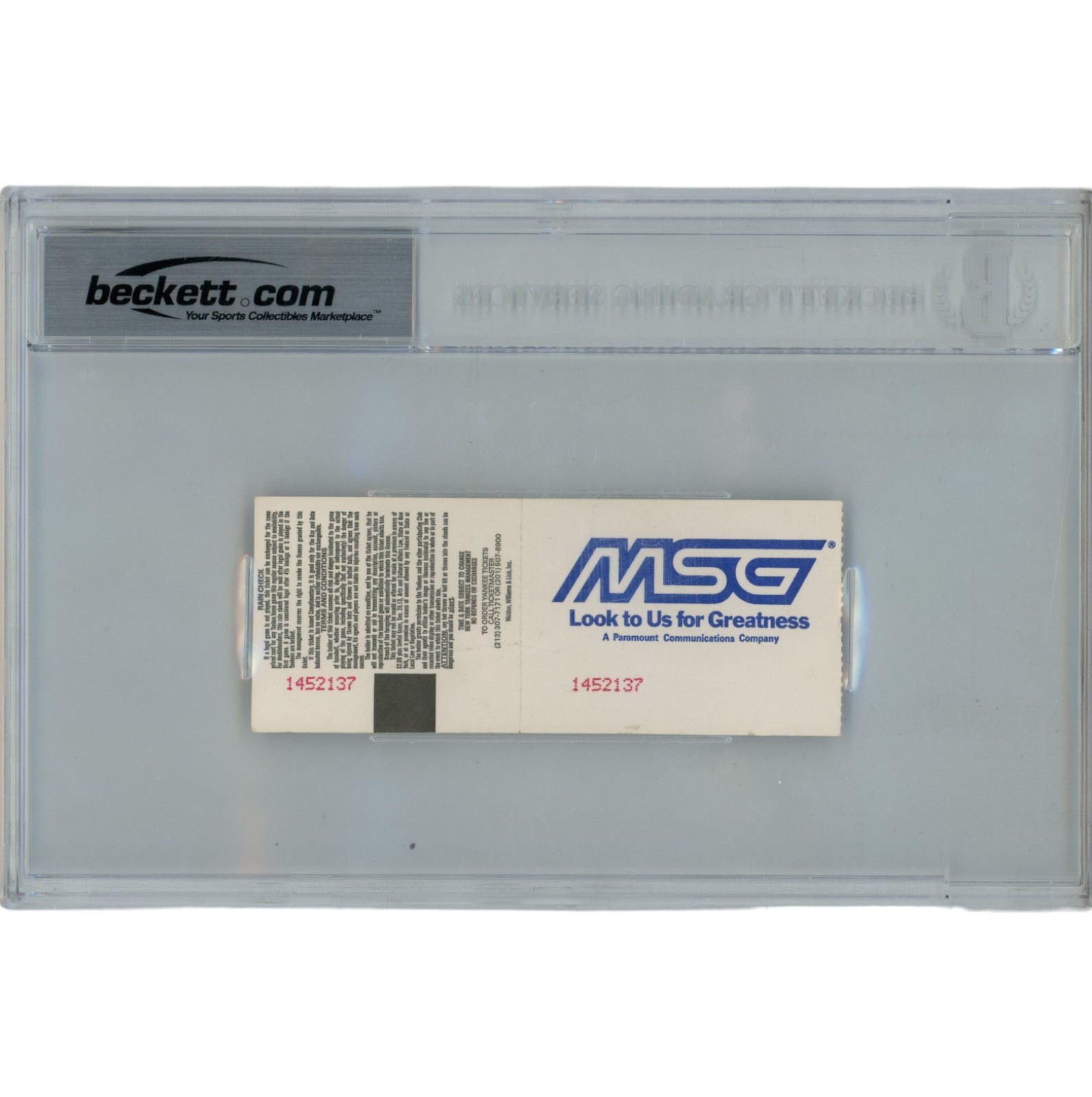 Deion Sanders Autographed New York Yankees 1990 Ticket Stub Slab Beckett 53105 2 Deion Sanders Autographed New York Yankees 1990 Ticket Stub Slab Beckett 53105