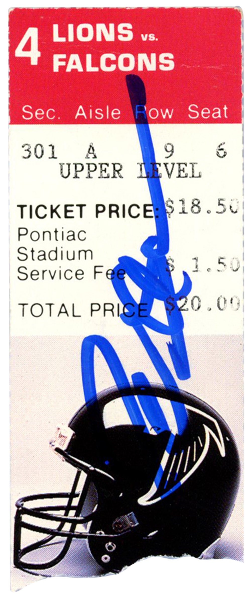 Deion Sanders Autographed Atlanta Falcons 9/16/1990 @ Lions Ticket BAS